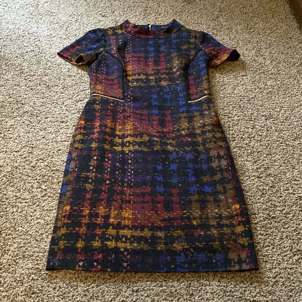 Short Sleeve Multi-Color Patterned Shift Dress